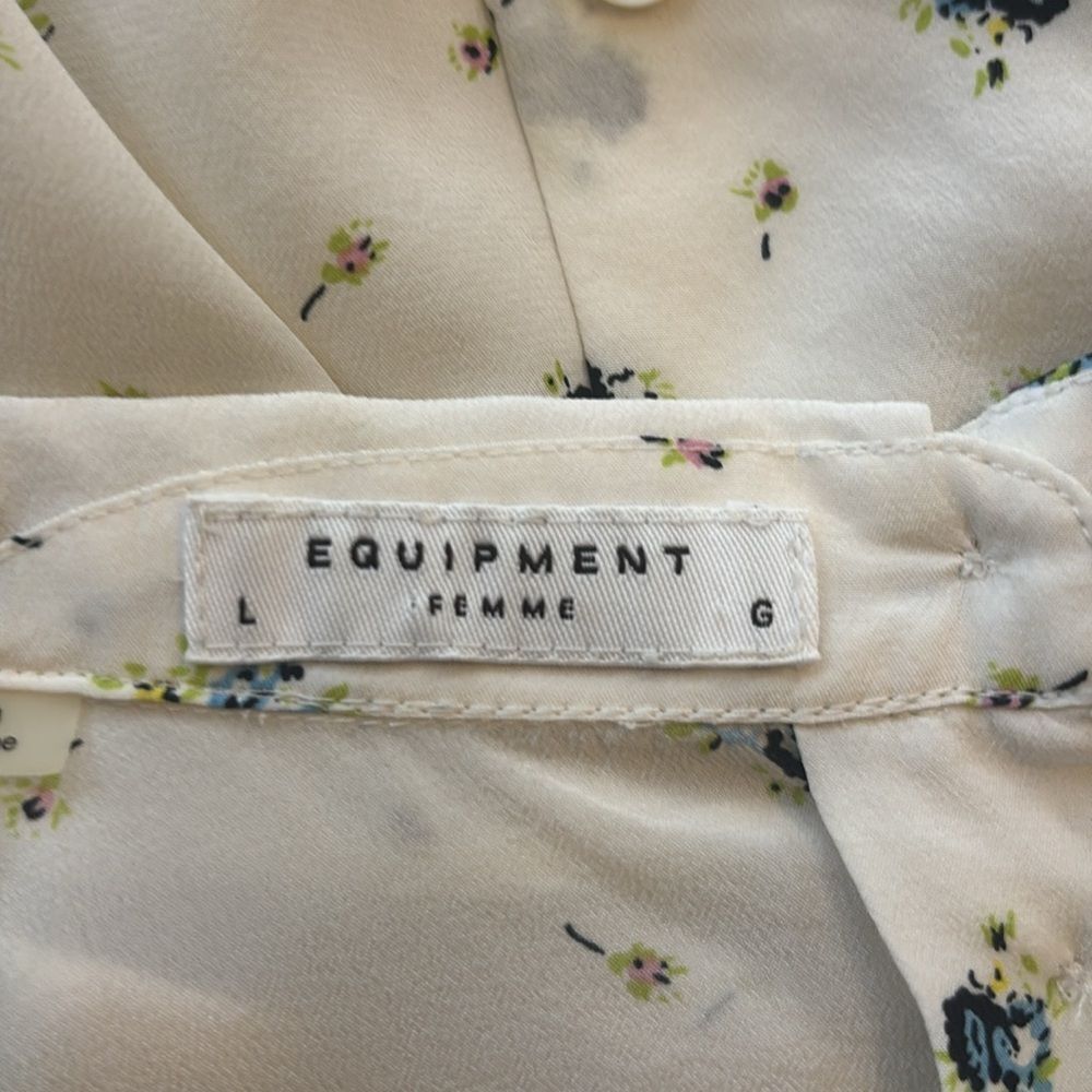 Equipment Femme Silk Sleeveless Blouse White Blue Floral Print Size L - Picture 9 of 10